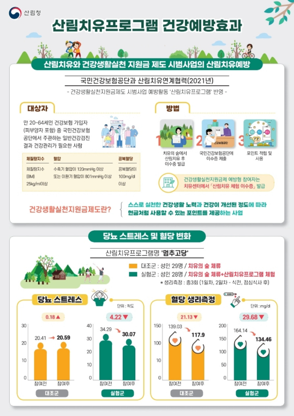 대사증후군 대상 산림치유프로그램 건강 예방 효과 안내 자료. 산림청 제공