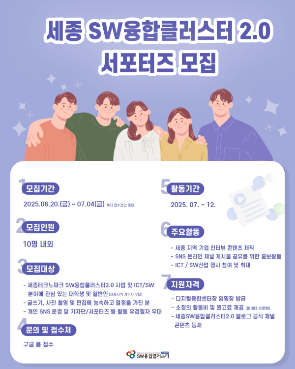 SW융합클러스터2.0 서포터즈’ 모집 포스터