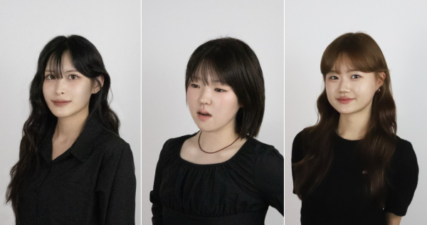 최종 선정된 상명대 디자인대학 학부생들(왼쪽부터 AR·VR미디어디자인전공 21학번 송시연, 스페이스디자인전공 23학번 현지우, 커뮤니케이션디자인전공 23학번 장채원 학생)