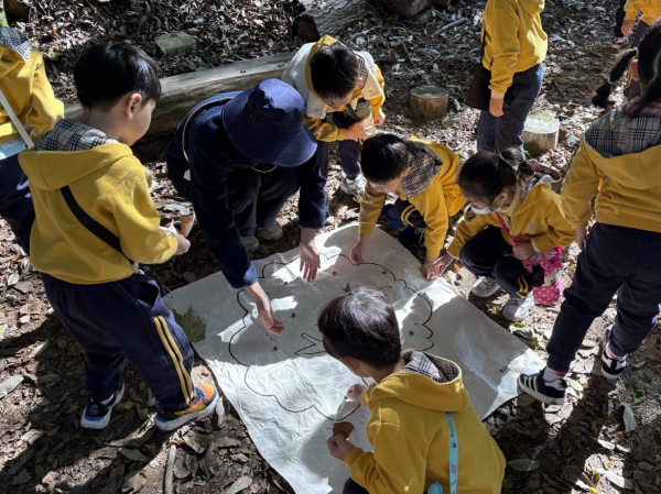 국립대전숲체원에서 유아들이 다양한 색깔의 나뭇잎을 찾아보는 활동을 하고 있다.