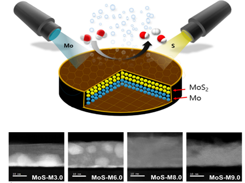 분자선 에피택시(MBE)를 이용한MoMoS₂ 복합 도메인 형성 개념도